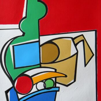 Schilderij getiteld "Bottle, cup and fru…" door Gabriele Donelli, Origineel Kunstwerk, Acryl