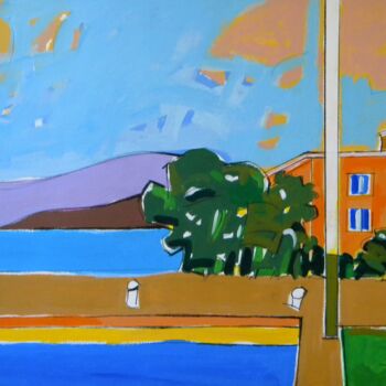 Schilderij getiteld "Pogled na jezero Is…" door Gabriele Donelli, Origineel Kunstwerk, Acryl