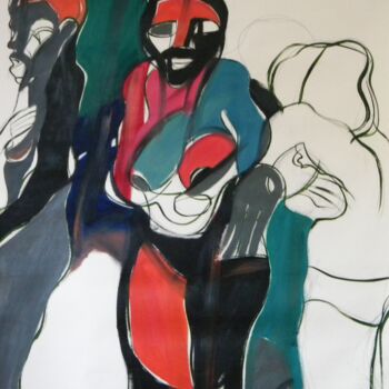Painting titled "Tres africanos en l…" by Gabriele Donelli, Original Artwork, Oil