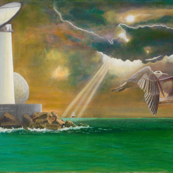Schilderij getiteld "Der Leuchtturm der…" door Gabriele Roman, Origineel Kunstwerk, Olie
