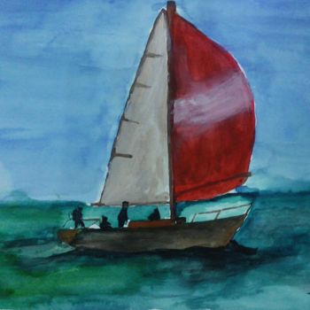 Painting titled "the kid boat" by Gabriel Felix, Original Artwork, Watercolor