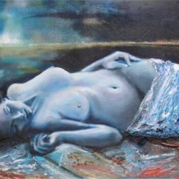 Pittura intitolato ""Bagno di luna"" da Gabriella Dumas, Opera d'arte originale, Olio