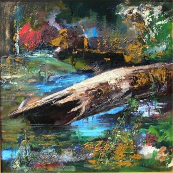 Pittura intitolato "tronco in palude" da Gabriella Dumas, Opera d'arte originale