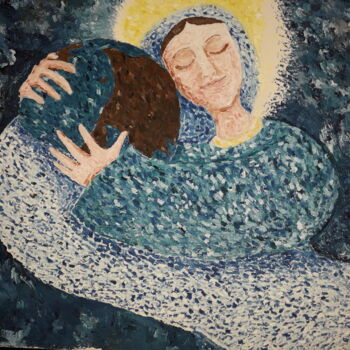 Pittura intitolato "Maria che abbraccia…" da Gabriella Lupo, Opera d'arte originale, Olio
