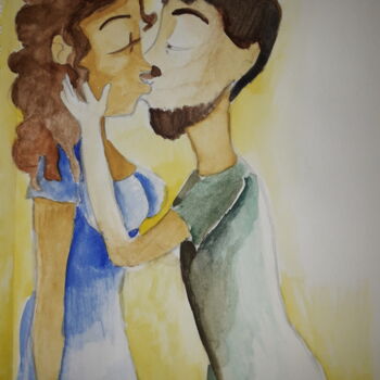 Disegno intitolato "Un dolce bacio" da Gabriella Lupo, Opera d'arte originale, Acquarello