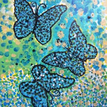 Peinture intitulée "trois papillons ble…" par Gabrielle Belle, Œuvre d'art originale
