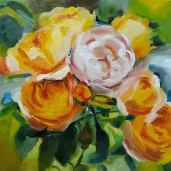 Pintura titulada "roses orangées" por Gabrielle Kovesdi, Obra de arte original, Oleo Montado en Cartulina
