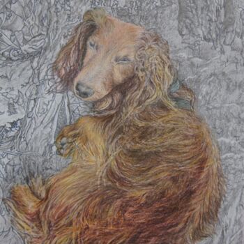 Dibujo titulada "Teckel à poil long…" por Gaby Bourlier, Obra de arte original, Pastel