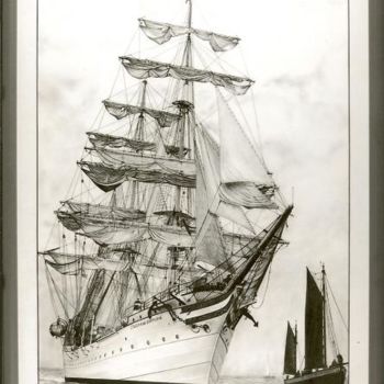 Drawing titled "Statsraad Lehmkuhl" by Gaby Bourlier, Original Artwork, Graphite Mounted on Wood Panel