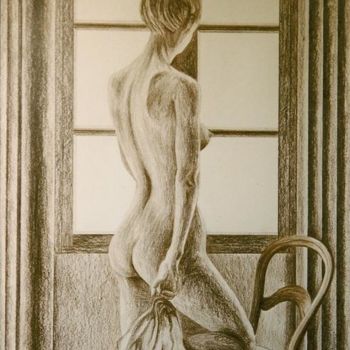 Tekening getiteld "Nu à la Serviette" door Gaby Bourlier, Origineel Kunstwerk