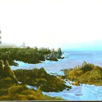 Drawing titled "Le Phare du Créac'h" by Gaby Bourlier, Original Artwork, Pastel Mounted on Wood Panel