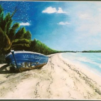 Drawing titled "Epave sur le rivage" by Gaby Bourlier, Original Artwork, Pastel Mounted on Wood Panel