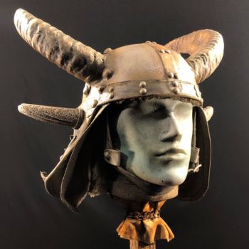Sculpture titled "Cimmerian Helmet" by Igor Gadreaud (Gad the Brand), Original Artwork, Metals