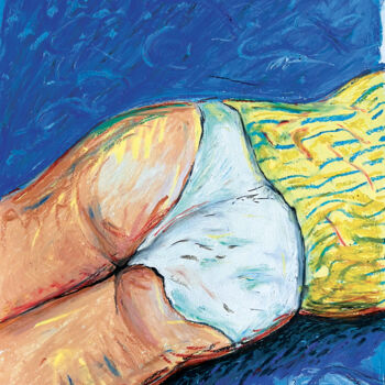 Картина под названием "Blue bed" - Gaël Caron, Подлинное произведение искусства, Пастель