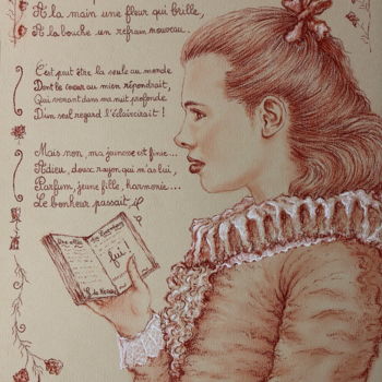 Рисунок под названием "La jeune fille (Mar…" - Gael Poezevara, Подлинное произведение искусства, Карандаш