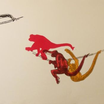 Dessin intitulée "Moving Monkeys 21/30" par Gaele Flao, Œuvre d'art originale