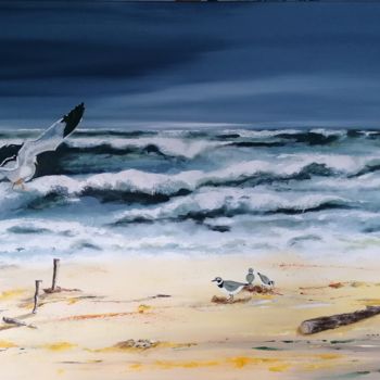 Malerei mit dem Titel "La plage des gravel…" von Galou, Original-Kunstwerk, Acryl