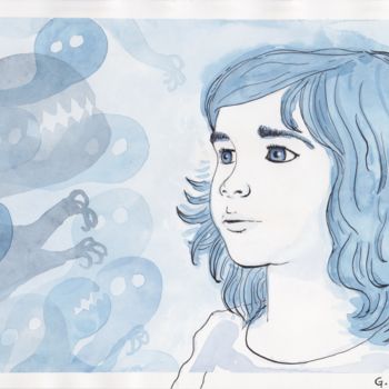 Painting titled "blue girl" by Gaëlle Martin, Original Artwork, Watercolor