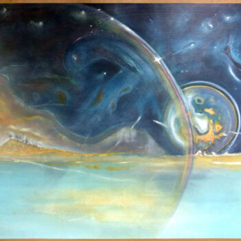Painting titled ""Delphinus II"" by Gaëlle, Original Artwork, Oil Mounted on Wood Stretcher frame