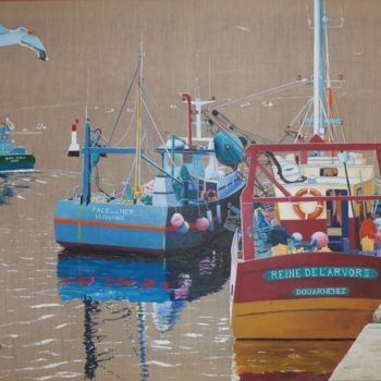 Pintura intitulada "Départ de pêche Dou…" por Gaëlle Avila, Obras de arte originais, Acrílico
