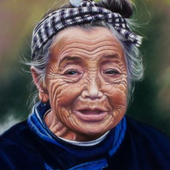 Pintura intitulada "vieille-femme-dong-…" por Gaeng, Obras de arte originais