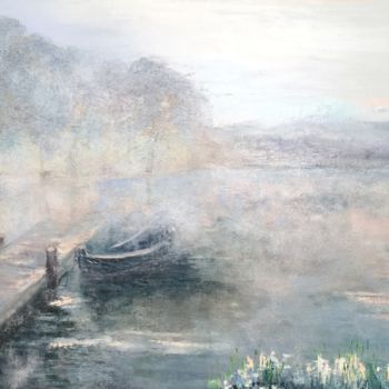 Painting titled "Smoke on the water" by Tatiana Gagarina, Original Artwork, Oil Mounted on Wood Stretcher frame