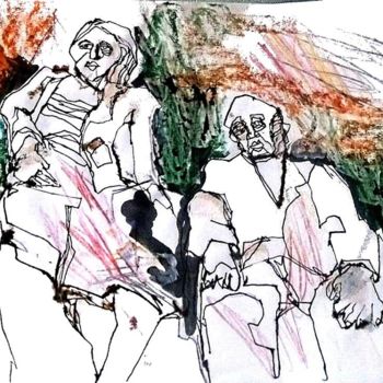 Zeichnungen mit dem Titel "abuelos" von Oscar Gagliano, Original-Kunstwerk, Tinte