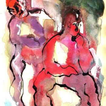 Painting titled "PIENSO" by Oscar Gagliano, Original Artwork, Watercolor