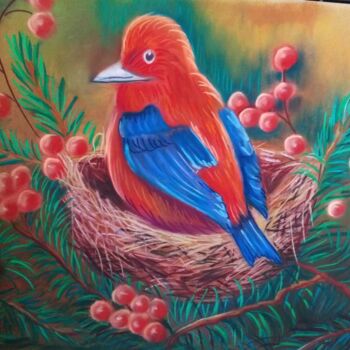 Painting titled "Oiseau en pastel" by Gaïa-Jeanne Céleste, Original Artwork, Pastel