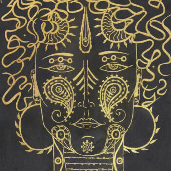 绘画 标题为“BLACK&GOLD 2” 由Gaia Makh, 原创艺术品, 丙烯 安装在木板上