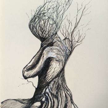 Zeichnungen mit dem Titel "Femme Arbre" von Gaïdg, Original-Kunstwerk, Graphit