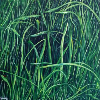 Painting titled "Brins d'herbe" by Gaïdg, Original Artwork, Acrylic Mounted on Wood Stretcher frame