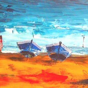 Painting titled "barques" by Jean-Louis Gaillard, Original Artwork, Acrylic Mounted on Wood Stretcher frame