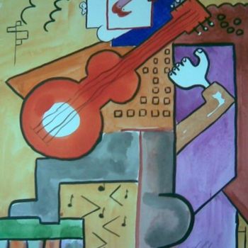 Pintura intitulada "Guitar Blues" por Jean-Louis Gaillard, Obras de arte originais, Aquarela