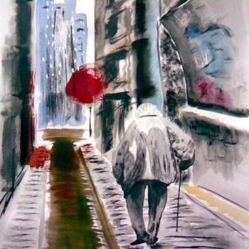 Peinture intitulée "Vieux sous la pluie" par Jean-Louis Gaillard, Œuvre d'art originale, Encre