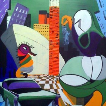 Painting titled "Déluge à N.Y" by Jean-Louis Gaillard, Original Artwork, Acrylic Mounted on Wood Stretcher frame