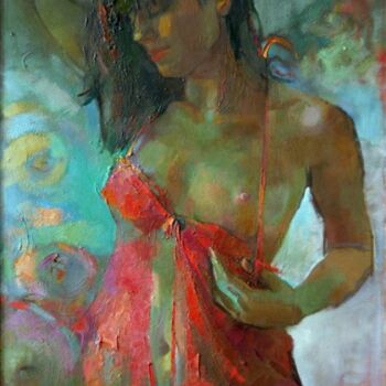 Peinture intitulée "Девушка в красном" par Gala Sorokhan, Œuvre d'art originale, Huile