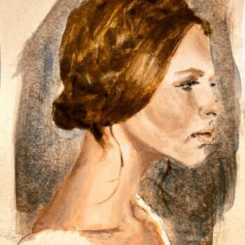 Pintura intitulada "Girl with chignon" por Galah Viviana, Obras de arte originais, Óleo Montado em Painel de madeira