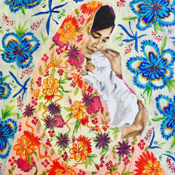 Painting titled "Maternity" by Galah Viviana, Original Artwork, Oil Mounted on Wood Panel
