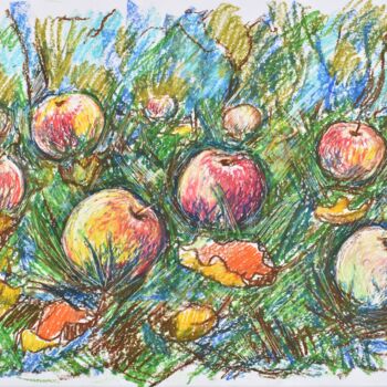 Pittura intitolato "apples in the garden" da Galina Zulkarniaeva, Opera d'arte originale, Pastello
