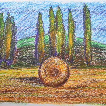 Drawing titled "Italian landscape" by Galina Zulkarniaeva, Original Artwork, Pastel Mounted on Wood Panel