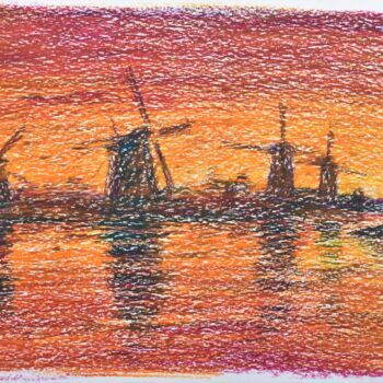 Desenho intitulada "Dutch Mills" por Galina Zulkarniaeva, Obras de arte originais, Pastel Montado em Cartão