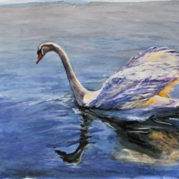 Pittura intitolato "White swan" da Natalia Timashova, Opera d'arte originale