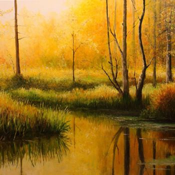 Malerei mit dem Titel "Sunny autumn" von Jacek Paweł Siedlec, Original-Kunstwerk, Öl