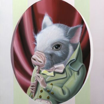Painting titled "« Le petit cochon f…" by Galerie De  Parrhasios, Original Artwork, Oil Mounted on Wood Stretcher frame