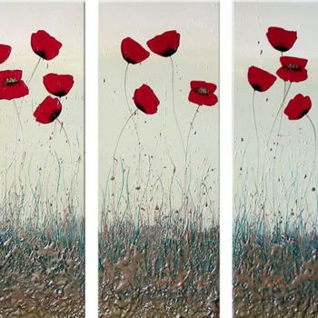 Painting titled "Tranquil Poppies" by Zineb Ait Addi, Original Artwork, Oil