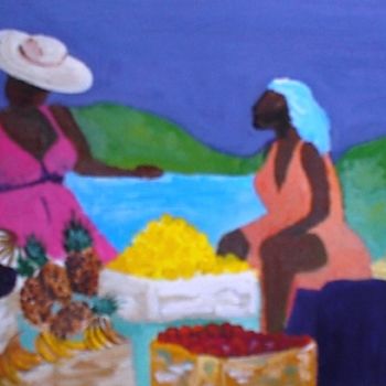 Peinture intitulée "Le marché aux fruit…" par Arlette Flécher, Œuvre d'art originale, Huile