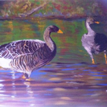 Painting titled "Les canards des Lan…" by Arlette Flécher, Original Artwork, Oil