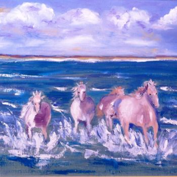 Painting titled "Les chevaux" by Arlette Flécher, Original Artwork, Oil