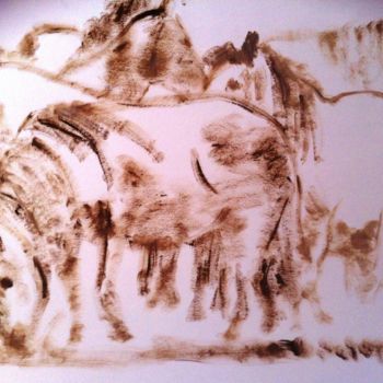 Drawing titled "Chevaux" by Arlette Flécher, Original Artwork, Conté